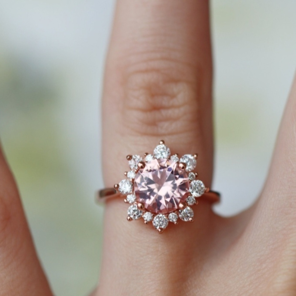 Snowflake Morganite ring SIZE 10 - 14k Rose Gold